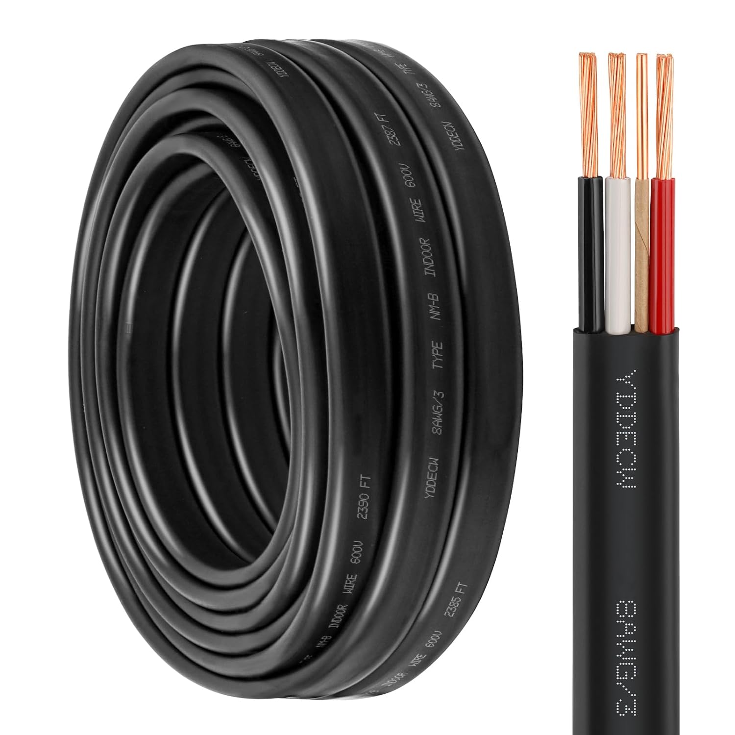 8/2 NM-B Non-Metallic, Residential Indoor Cable with Ground Cut to