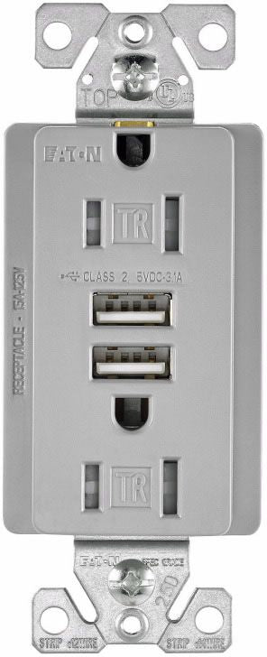 Arrow Hart TR7755GY-BOX Combination USB Charger and Duplex Receptacle