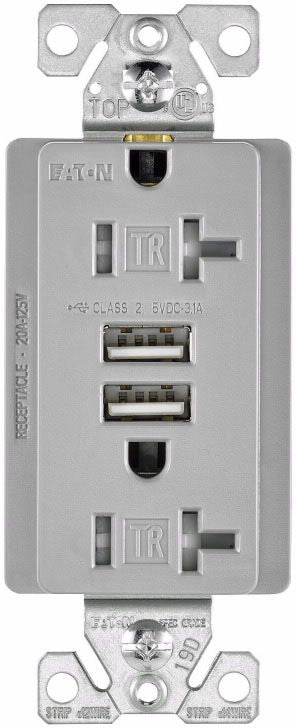 Arrow Hart TR7756GY-BOX Combination USB Charger and Duplex Receptacle