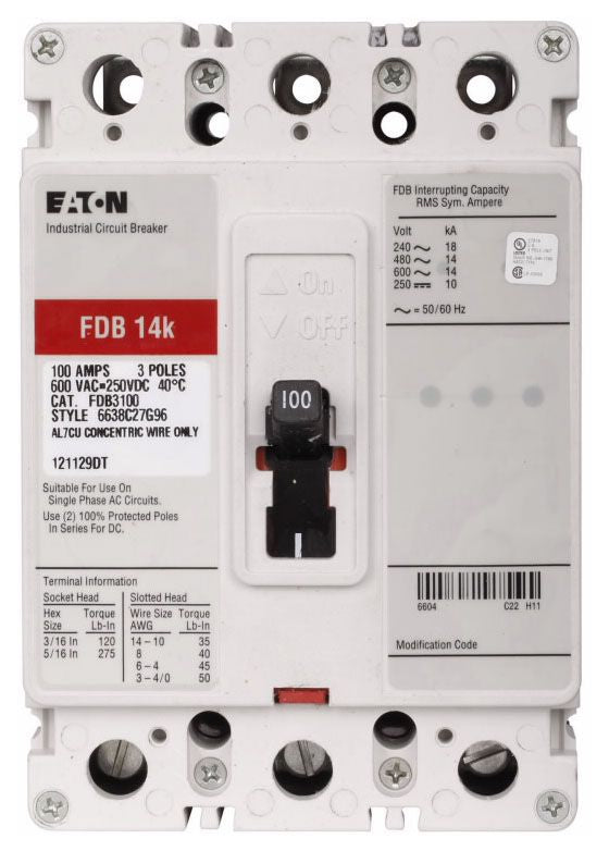 Eaton FDB3150 Non-Interchangeable Trip Circuit Breaker