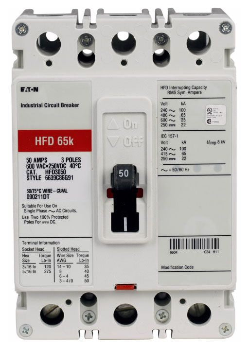 Eaton HFD3015L Non-Interchangeable Trip Circuit Breaker