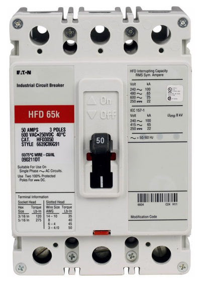 Eaton HFD3050 Non-Interchangeable Trip Circuit Breaker