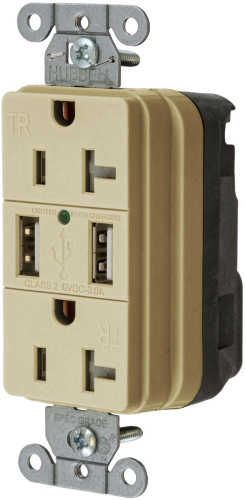 Hubbell Wiring Device-Kellems SNAP20USBI Combination USB Charger and Receptacle