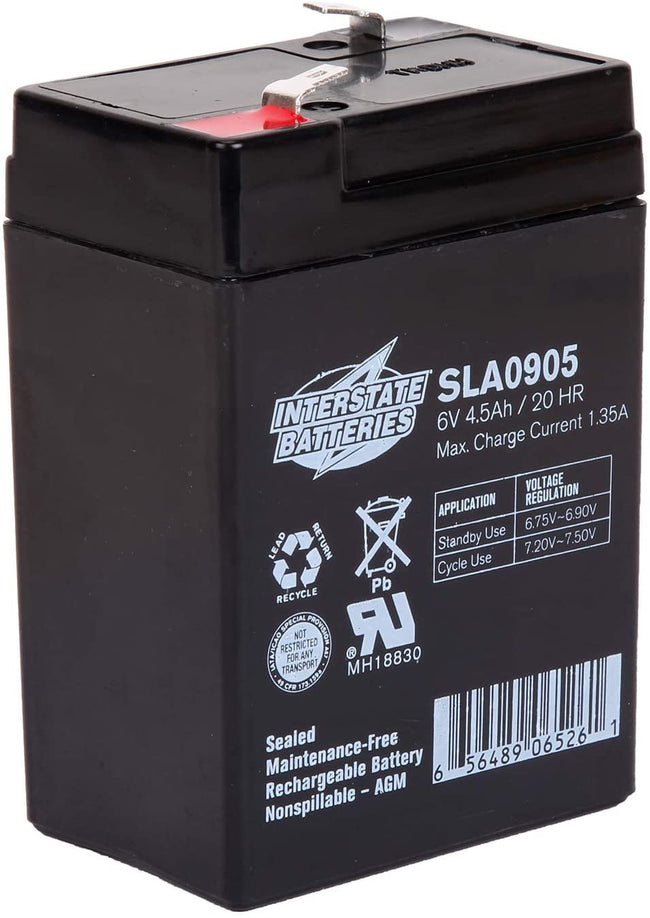 Interstate Batteries SLA0905, 6V 4.5Ah Rechargeable Battery, Sealed Lead Acid Rechargeable SLA AGM